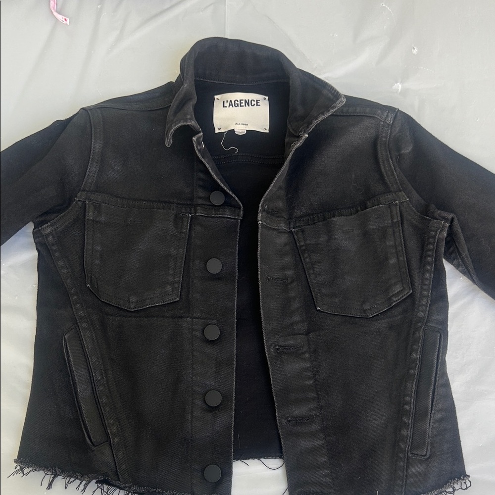L'AGENCE Washed Black Denim Jacket